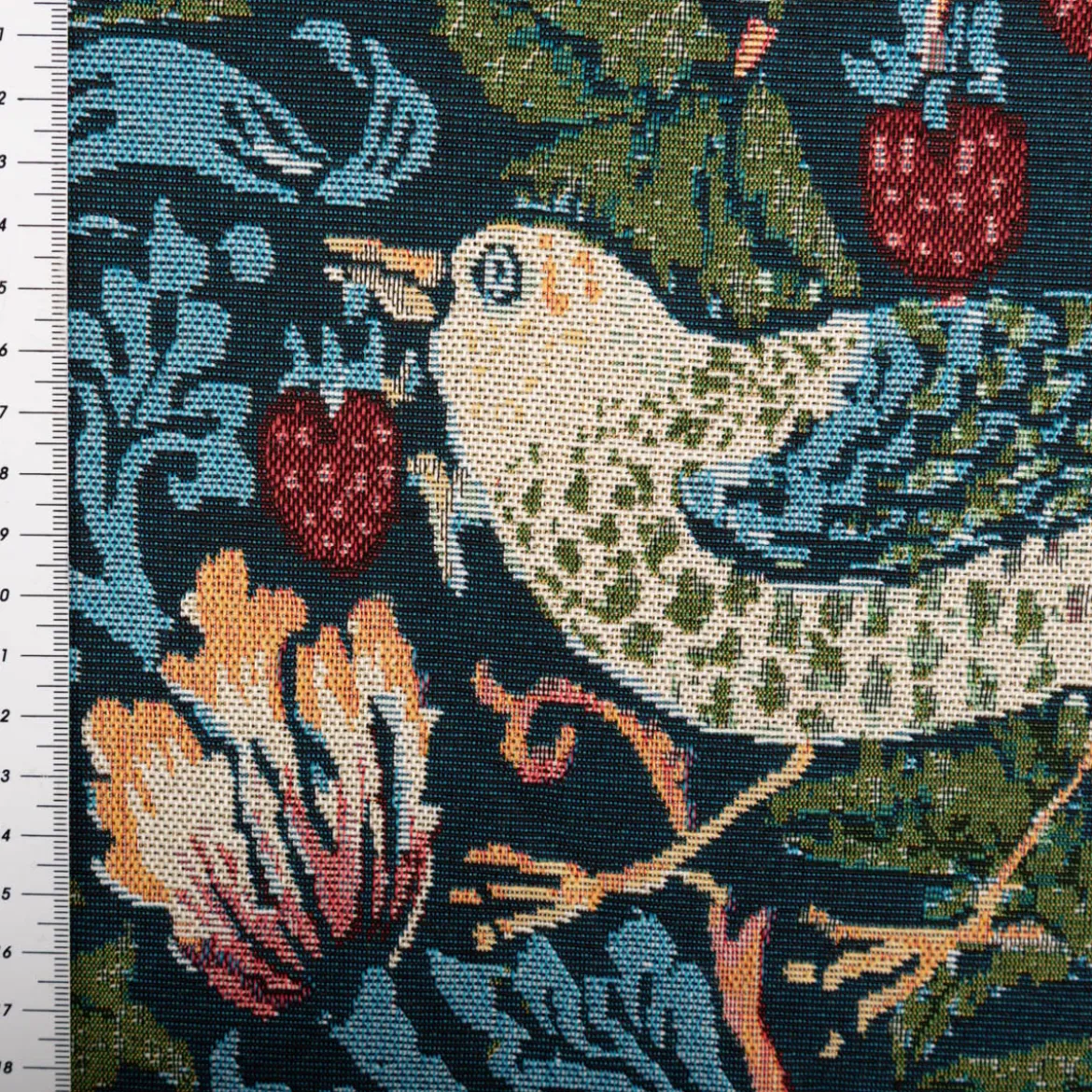 Gobelin Stoff Dekostoff Birds Vögel Blumen dunkelblau bunt 1,50m Breite
