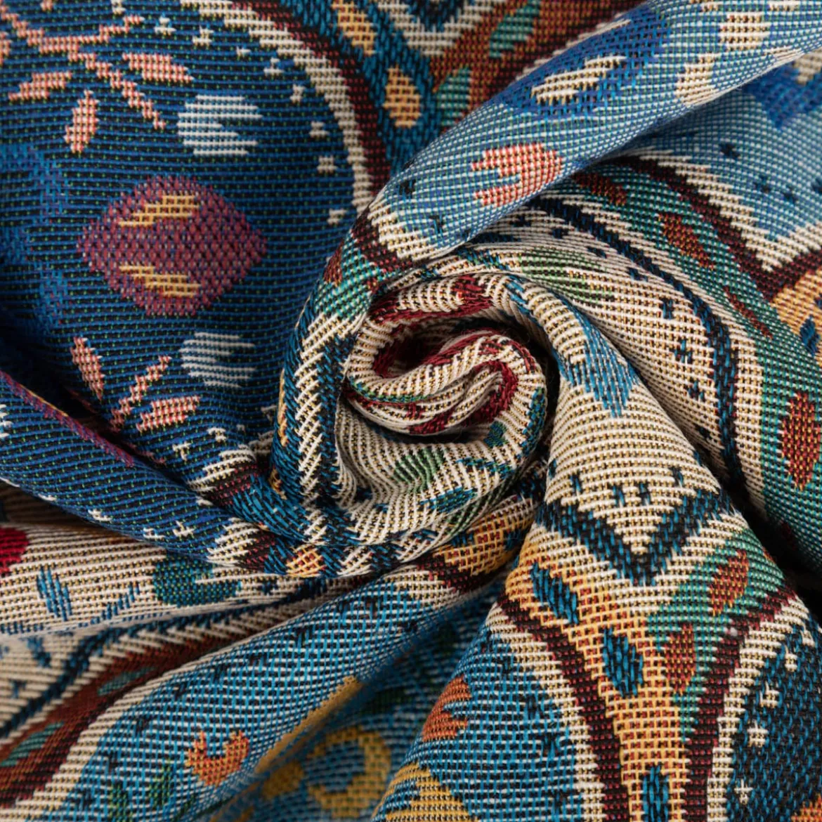 Gobelin Stoff Dekostoff Ornamente groß blau bunt 1,50m Breite