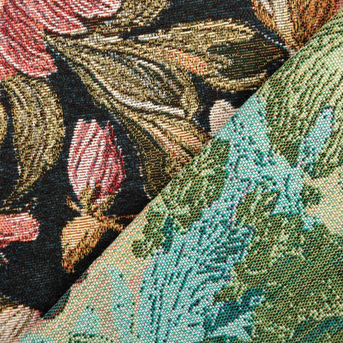 Gobelin Stoff Jacquard Dekostoff Pfingstrosenblüten dunkelblau rosa 1,50m Breite