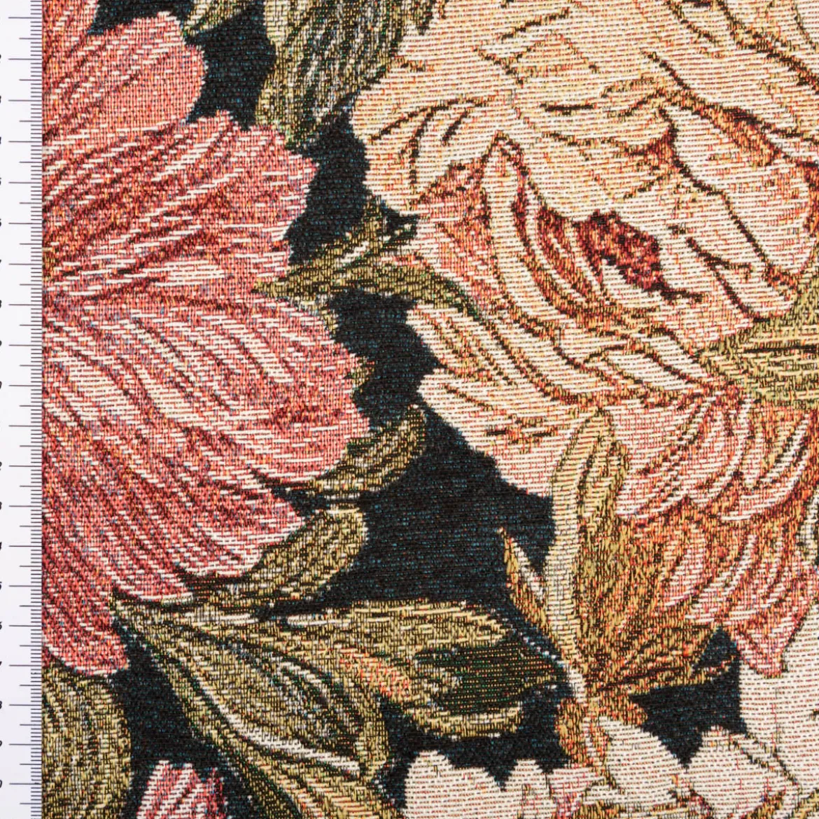 Gobelin Stoff Jacquard Dekostoff Pfingstrosenblüten dunkelblau rosa 1,50m Breite