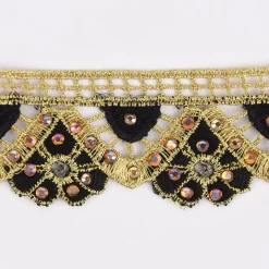 Goldband Glitzerband Strasssteinchen gold schwarz Breite: 3,7cm