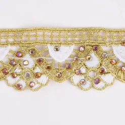 Goldband Glitzerband Strasssteinchen gold weiß Breite: 3,7cm