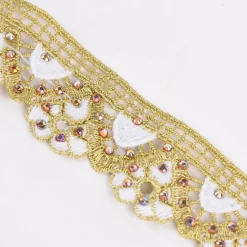 Goldband Glitzerband Strasssteinchen gold weiß Breite: 3,7cm