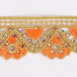 Goldband Glitzerband Strasssteinchen gold orange Breite: 3,7cm
