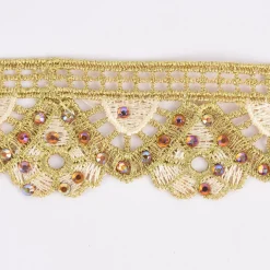 Goldband Glitzerband Strasssteinchen gold beige Breite: 3,7cm