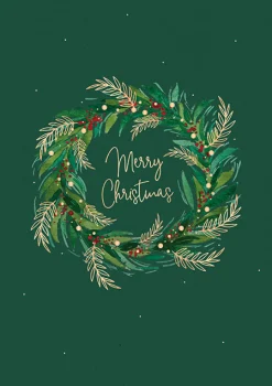 Grafik Werkstatt Doppelkarte Merry Christmas dunkelgrün, goldfarbig 12x17cm