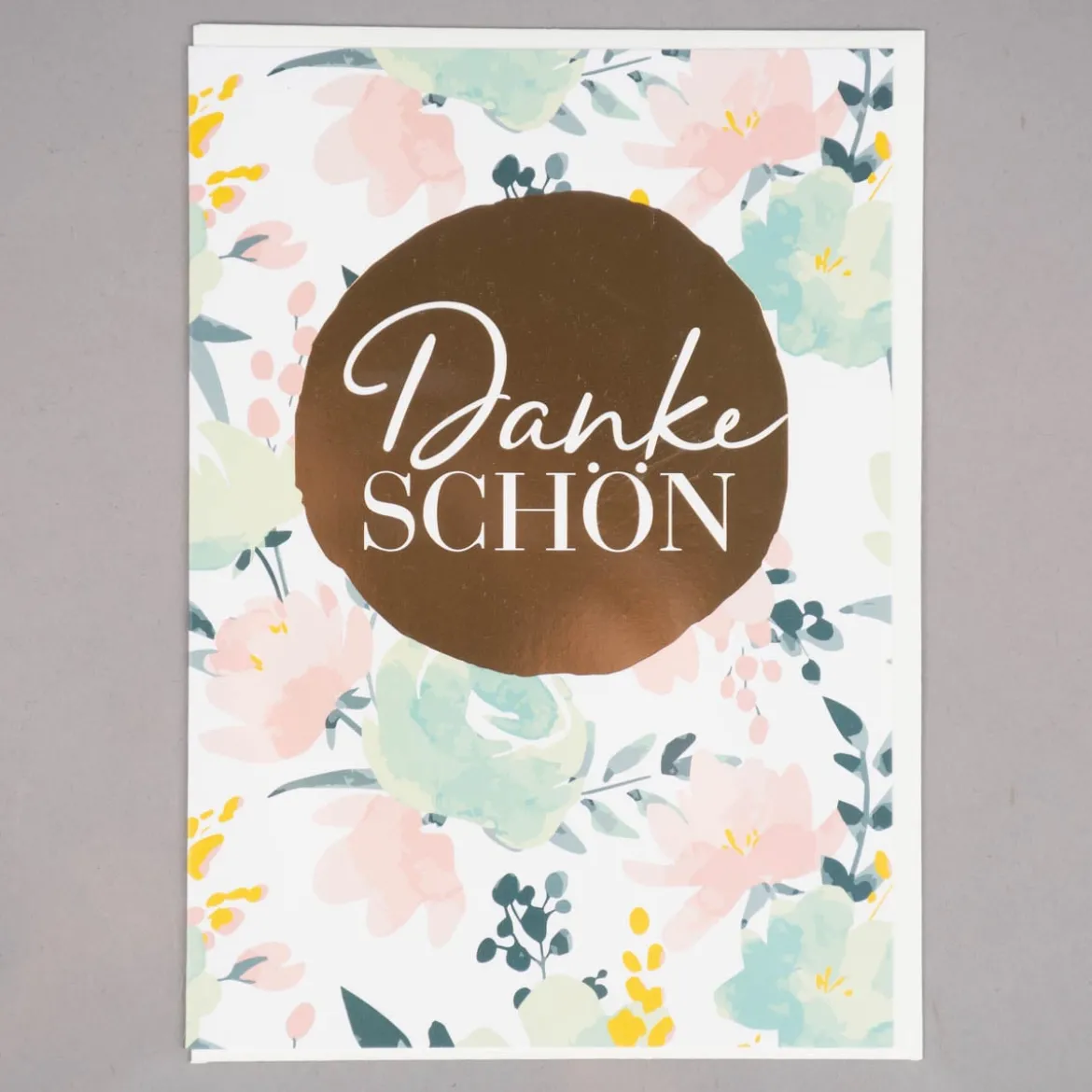 Grafik Werkstatt Doppelkarte Dankeschön Blumen Aquarell weiß bunt goldfarbig 12x17cm