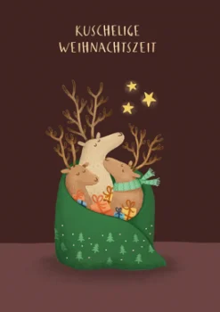 Grafik Werkstatt Doppelkarte Kuschelige Weihnachtszeit Elche braun 12x17cm