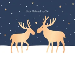 Grafik Werkstatt Doppelkarte Liebe Weihnachtsgrüße Elche dunkelblau goldfarbig weiß 10,8x14,2cm