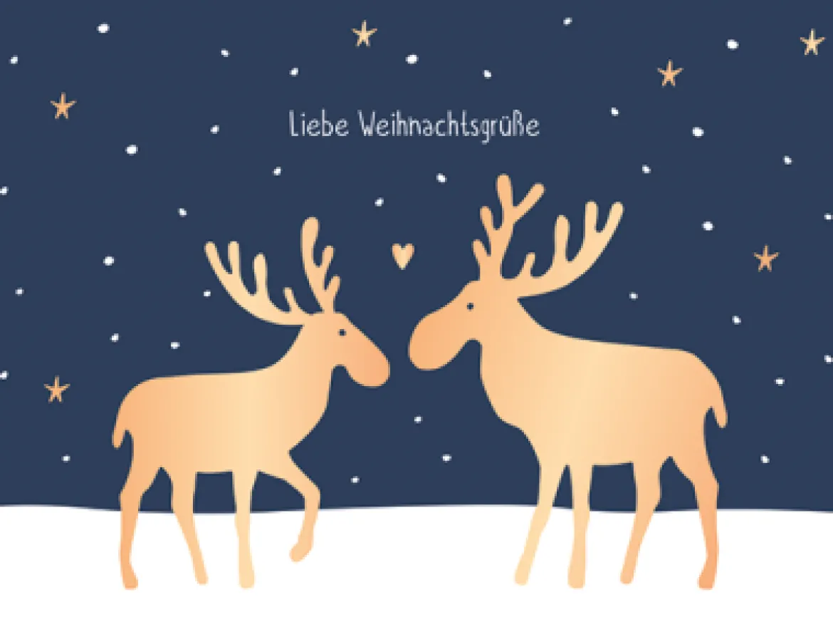Grafik Werkstatt Doppelkarte Liebe Weihnachtsgrüße Elche dunkelblau goldfarbig weiß 10,8x14,2cm