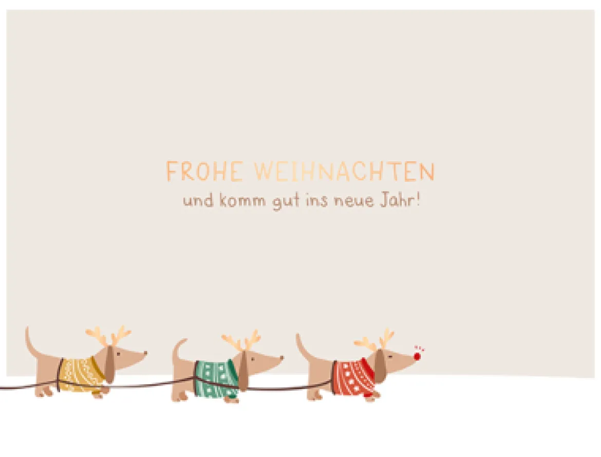 Grafik Werkstatt Doppelkarte Frohe Weihnachten und komm gut ins neue Jahr! Dackel beige 10,8x14,2cm