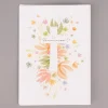 Grafik Werkstatt Doppelkarte Kommunion Kreuz Blumen weiß pastell bunt 12x17cm