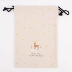 Grafik Werkstatt Geschenkbeutel aus Stoff Weihnachten Fröhliche Weihnachtszeit Hirsch beige 20x28cm