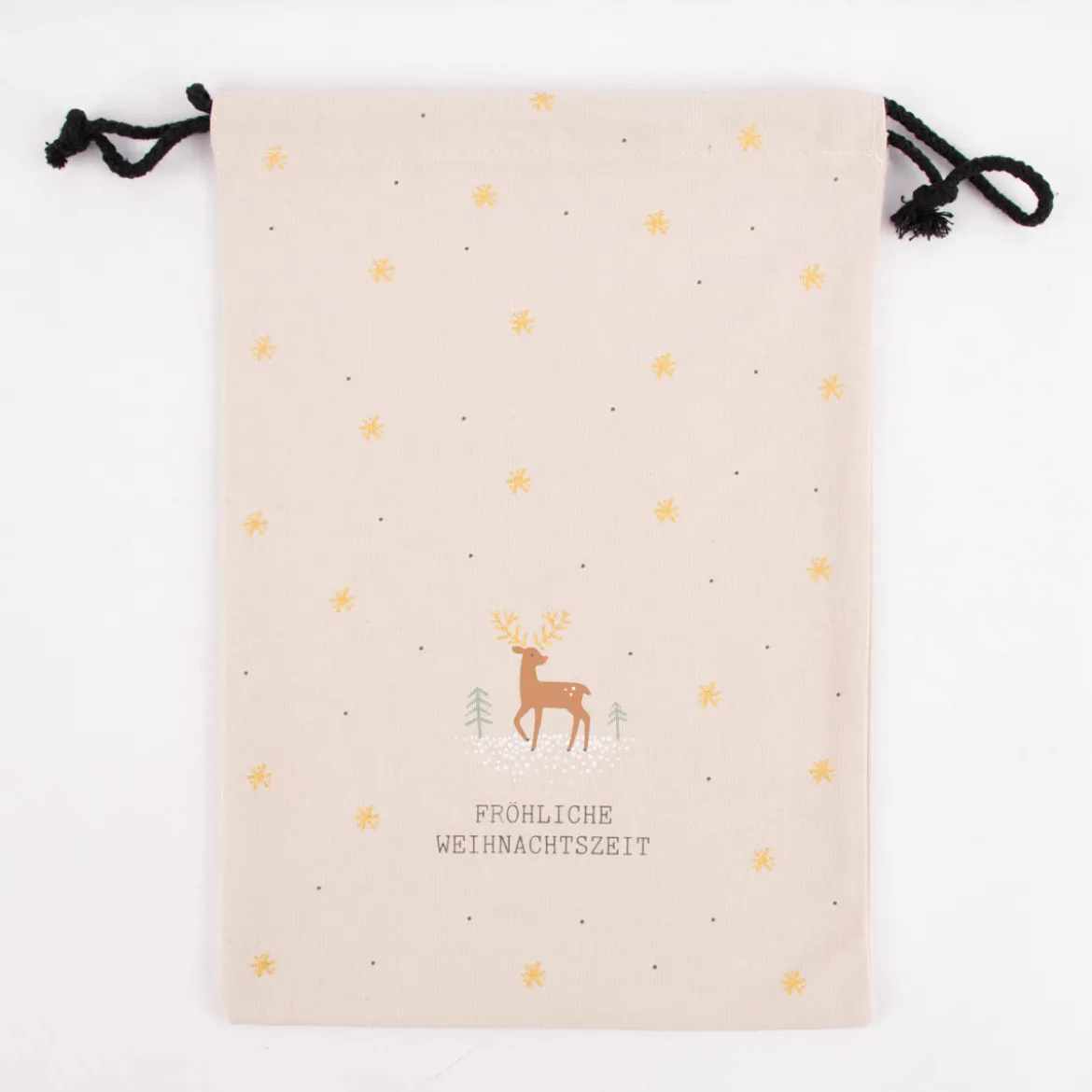 Grafik Werkstatt Geschenkbeutel aus Stoff Weihnachten Fröhliche Weihnachtszeit Hirsch beige 20x28cm