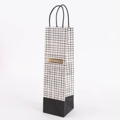 Grafik Werkstatt Geschenktüte Flaschentasche Glückwunsch Karo schwarz weiß 36x10x10cm