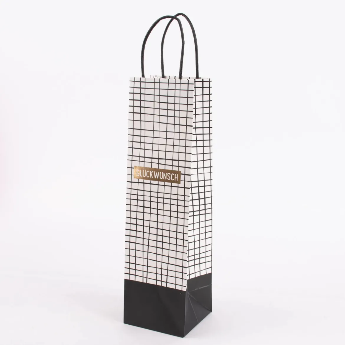 Grafik Werkstatt Geschenktüte Flaschentasche Glückwunsch Karo schwarz weiß 36x10x10cm