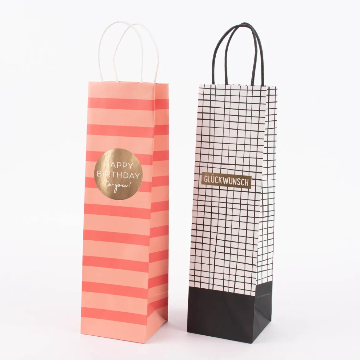 Grafik Werkstatt Geschenktüte Flaschentasche Happy Birthday to you Streifen rosa 36x10x10cm