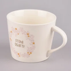 Grafik Werkstatt Goldtasse Frohe Ostern Blumenkranz weiß pastell goldfarbig 420ml