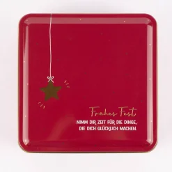 Grafik Werkstatt Keksdose Frohes Fest Stern dunkelrot goldfarbig 16x16x7cm