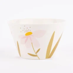 Grafik Werkstatt Müslischale Einatmen ausatmen genießen Blumen weiß rosa goldfarbig 14x9cm