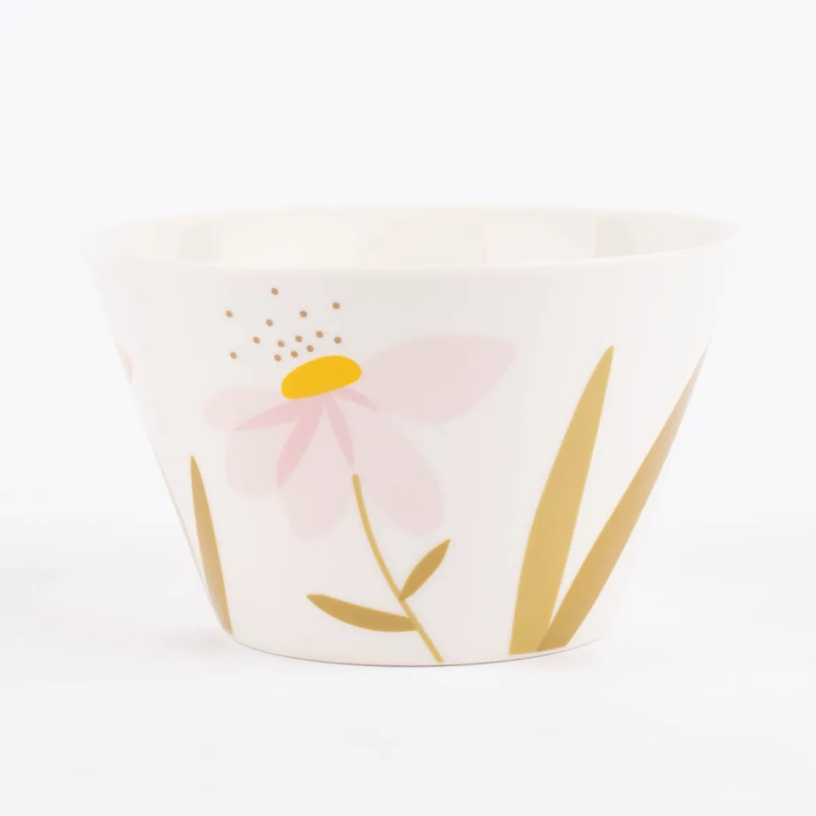 Grafik Werkstatt Müslischale Einatmen ausatmen genießen Blumen weiß rosa goldfarbig 14x9cm
