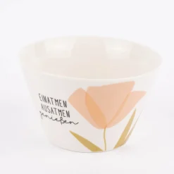 Grafik Werkstatt Müslischale Einatmen ausatmen genießen Blumen weiß rosa goldfarbig 14x9cm