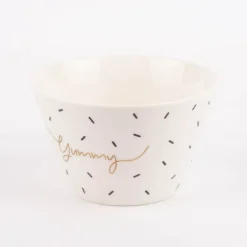 Grafik Werkstatt Müslischale Yummy Striche weiß schwarz goldfarbig 14x9cm