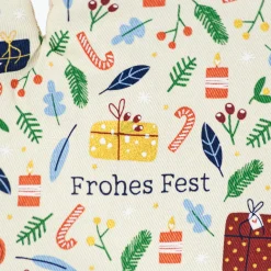 Grafik Werkstatt Ofenhandschuh Weihnachten Frohes Fest Geschenke Tannenzweige Zuckerstangen beige rot bunt 30x18cm