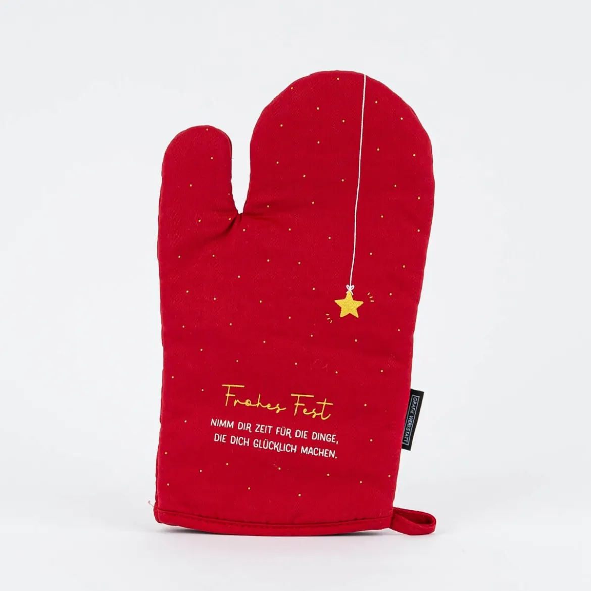 Grafik Werkstatt Ofenhandschuh Weihnachten Frohes Fest Punkte Stern rot 30x18cm