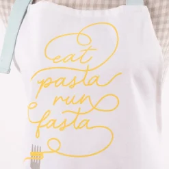 Grafik Werkstatt Schürze verstellbar eat pasta run fasta aus Baumwolle weiß mint gelb 66x85cm