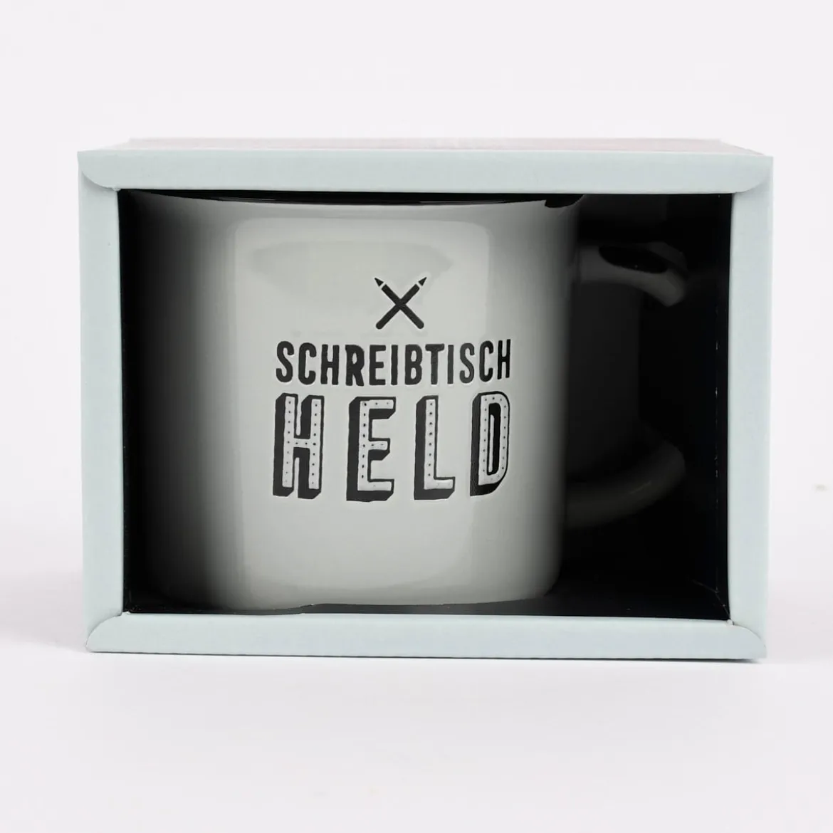 Grafik Werkstatt Tasse Vintage Schreibtisch Held altgrün schwarz 470ml
