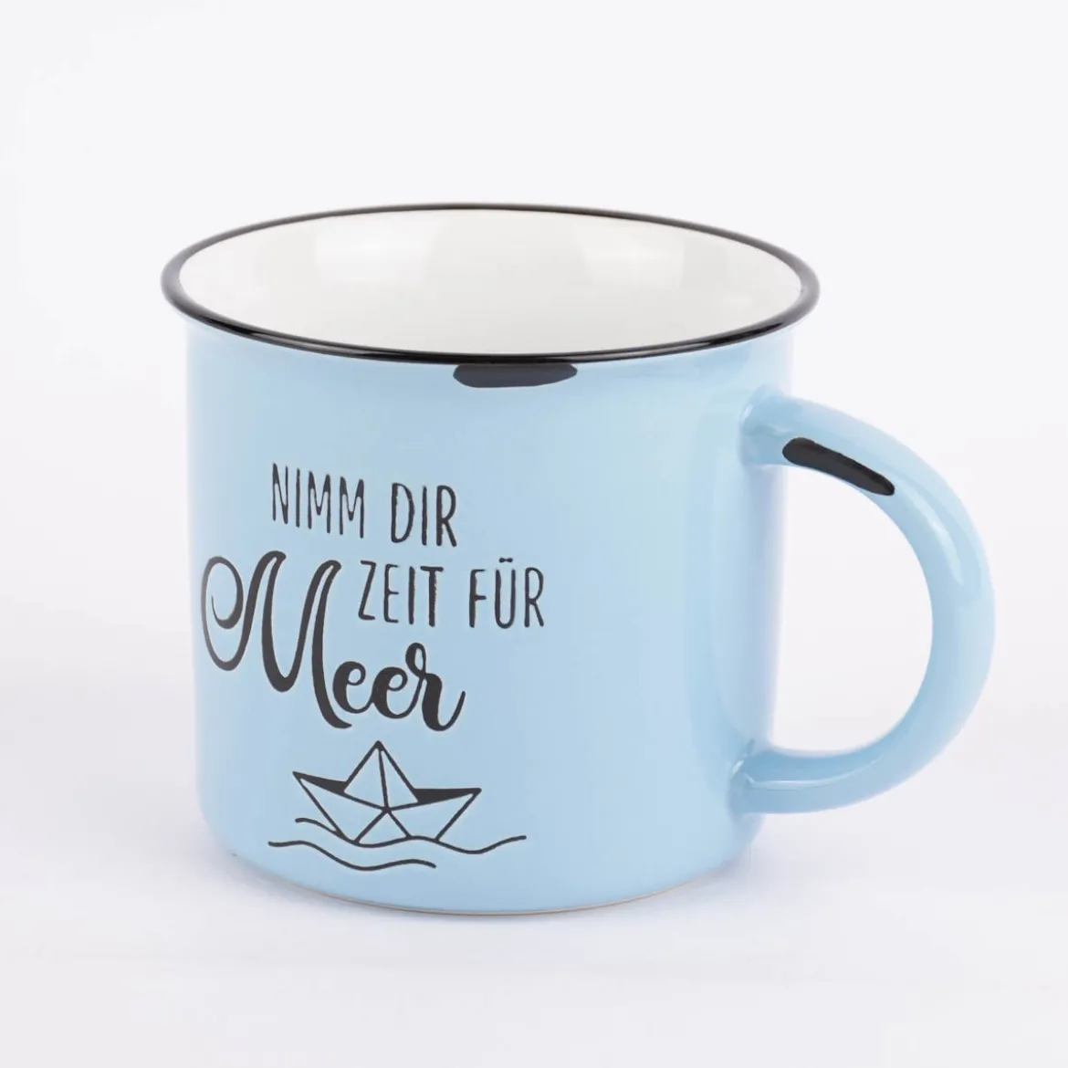 Grafik Werkstatt Tasse Vintage Nimm dir Zeit für Meer hellblau schwarz 400ml