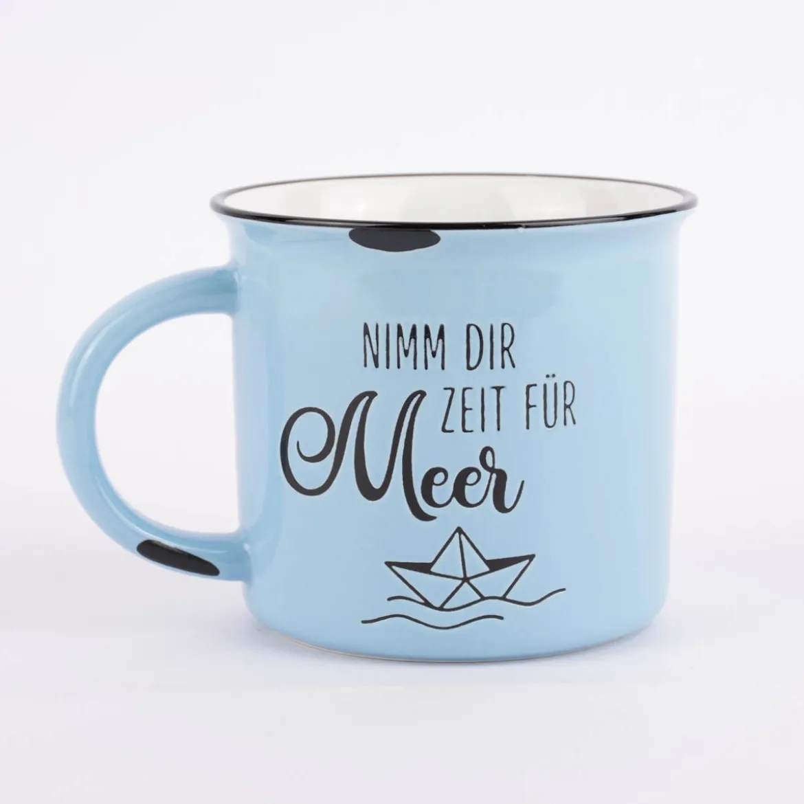 Grafik Werkstatt Tasse Vintage Nimm dir Zeit für Meer hellblau schwarz 400ml