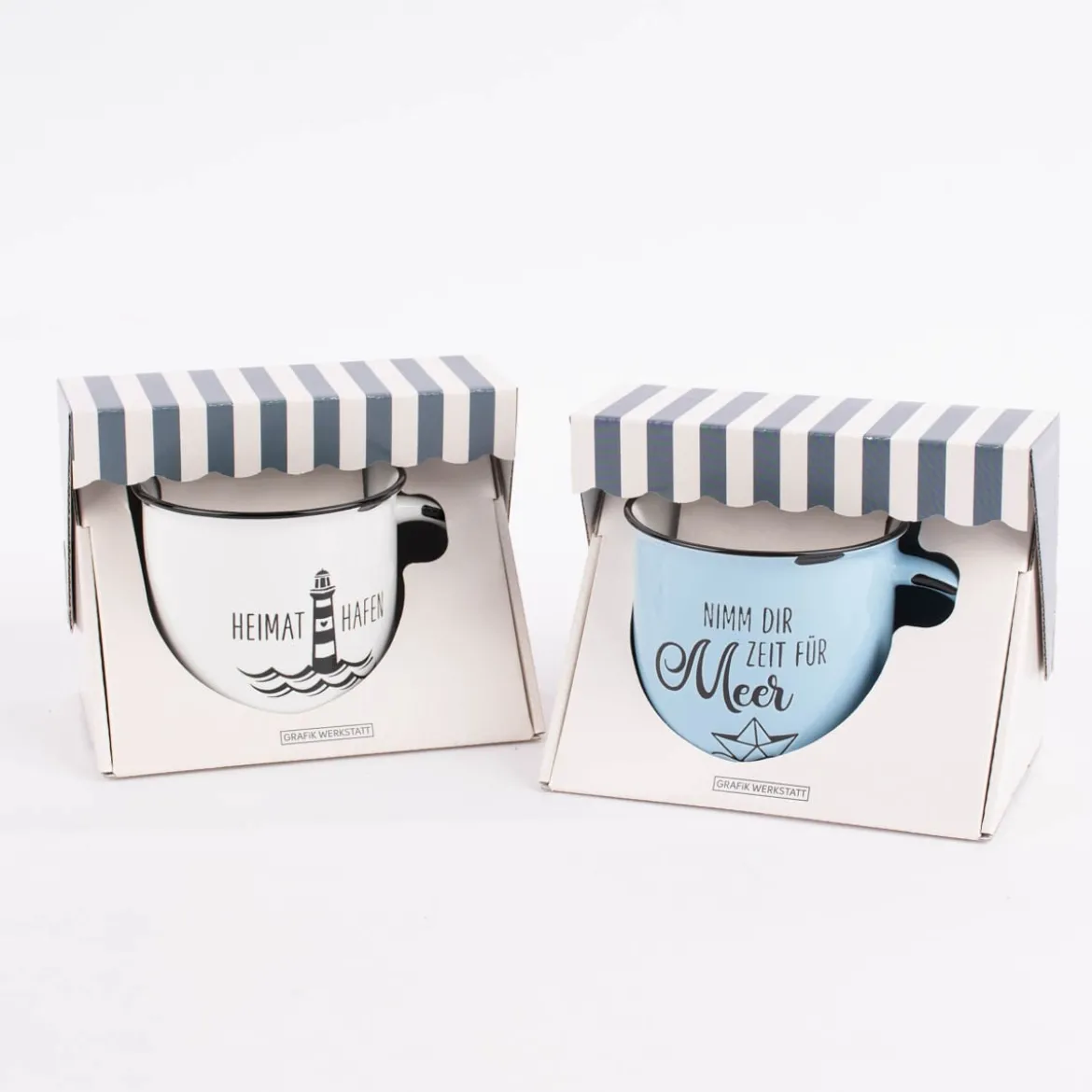 Grafik Werkstatt Tasse Vintage Nimm dir Zeit für Meer hellblau schwarz 400ml