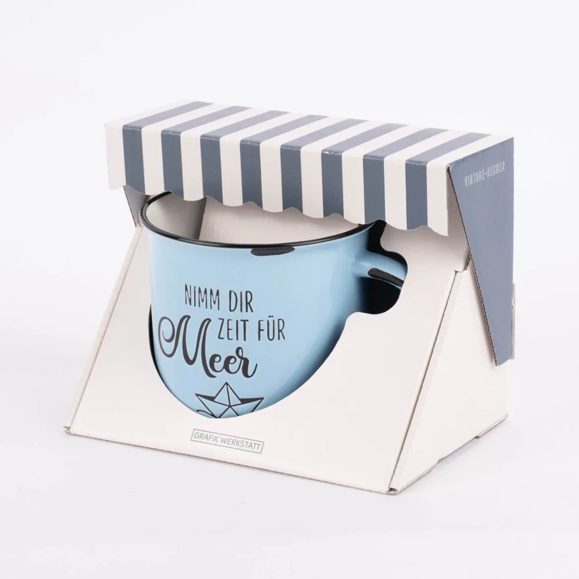 Grafik Werkstatt Tasse Vintage Nimm dir Zeit für Meer hellblau schwarz 400ml