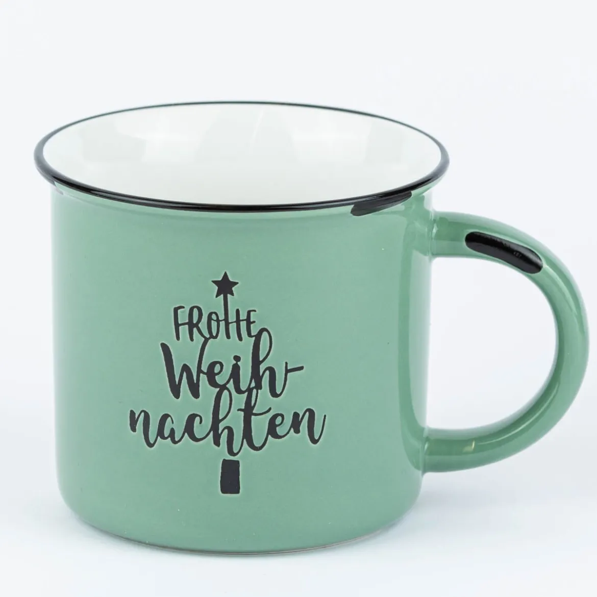 Grafik Werkstatt Tasse Vintage Weihnachten Frohe Weihnachten grün schwarz weiß 400ml