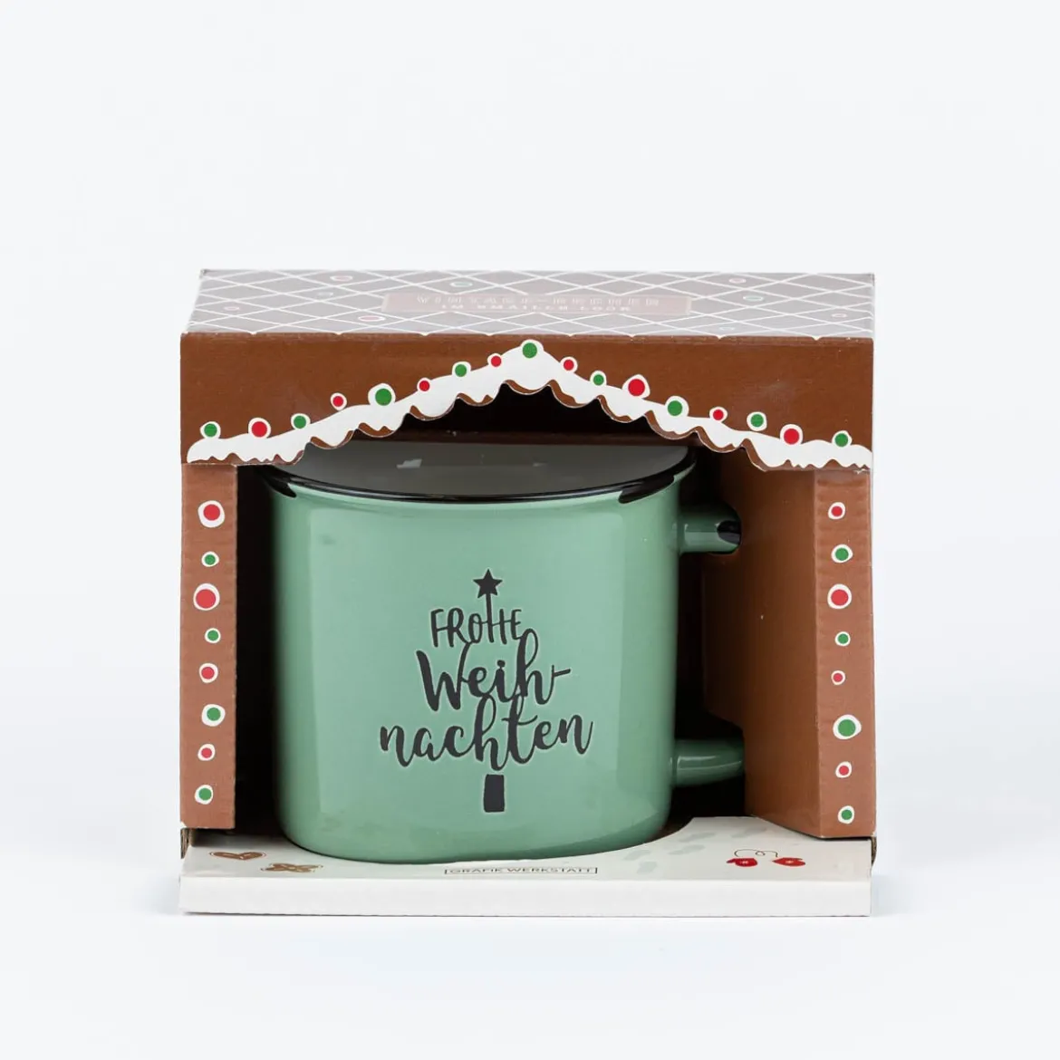 Grafik Werkstatt Tasse Vintage Weihnachten Frohe Weihnachten grün schwarz weiß 400ml