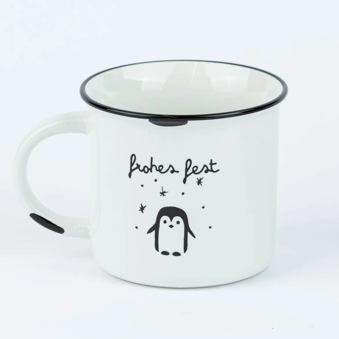 Grafik Werkstatt Tasse Vintage Weihnachten Frohes Fest Pinguin weiß schwarz 400ml