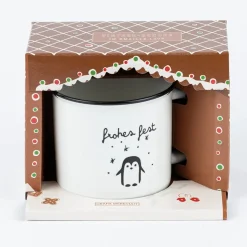 Grafik Werkstatt Tasse Vintage Weihnachten Frohes Fest Pinguin weiß schwarz 400ml
