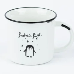 Grafik Werkstatt Tasse Vintage Weihnachten Frohes Fest Pinguin weiß schwarz 400ml