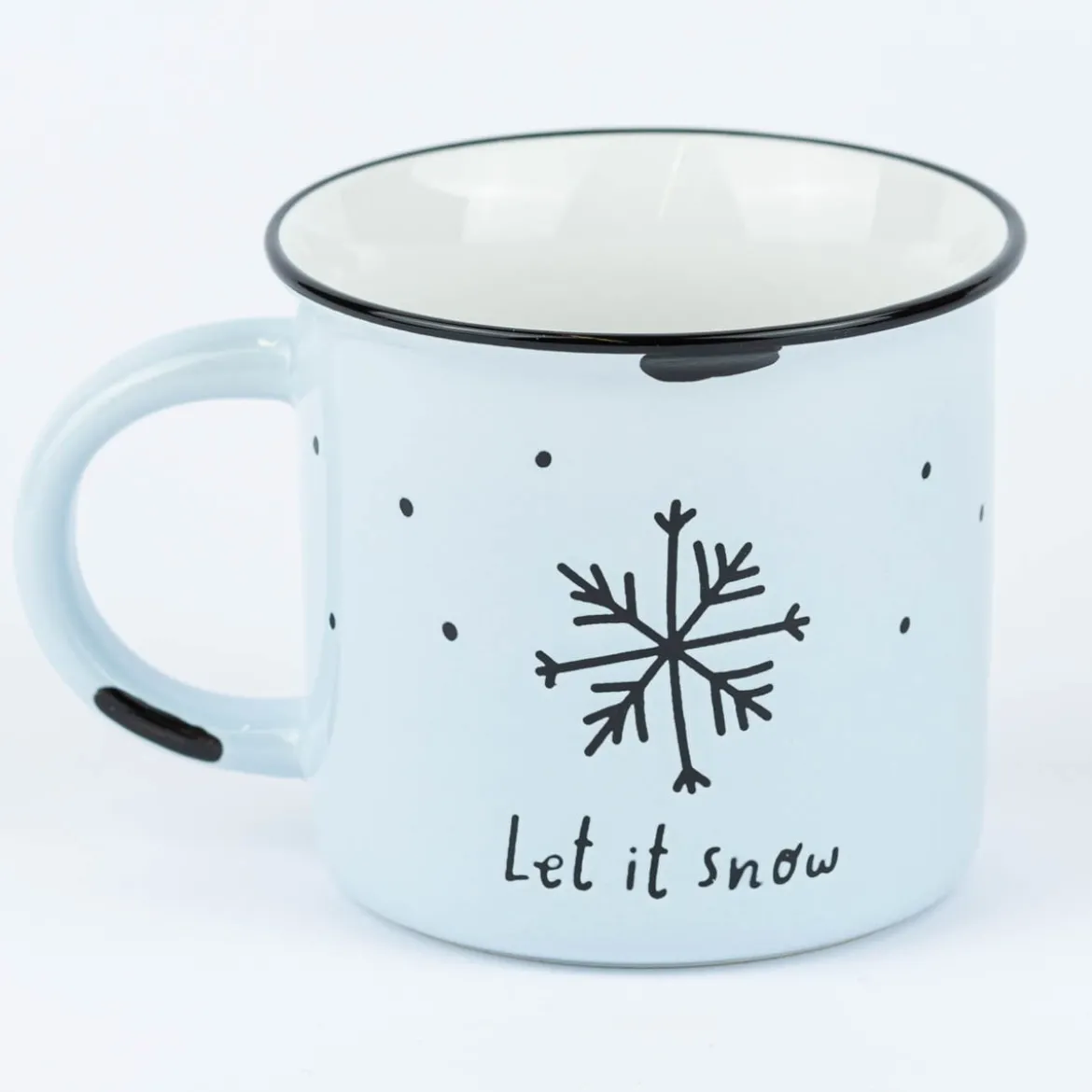 Grafik Werkstatt Tasse Vintage Weihnachten Let it snow hellblau schwarz 400ml