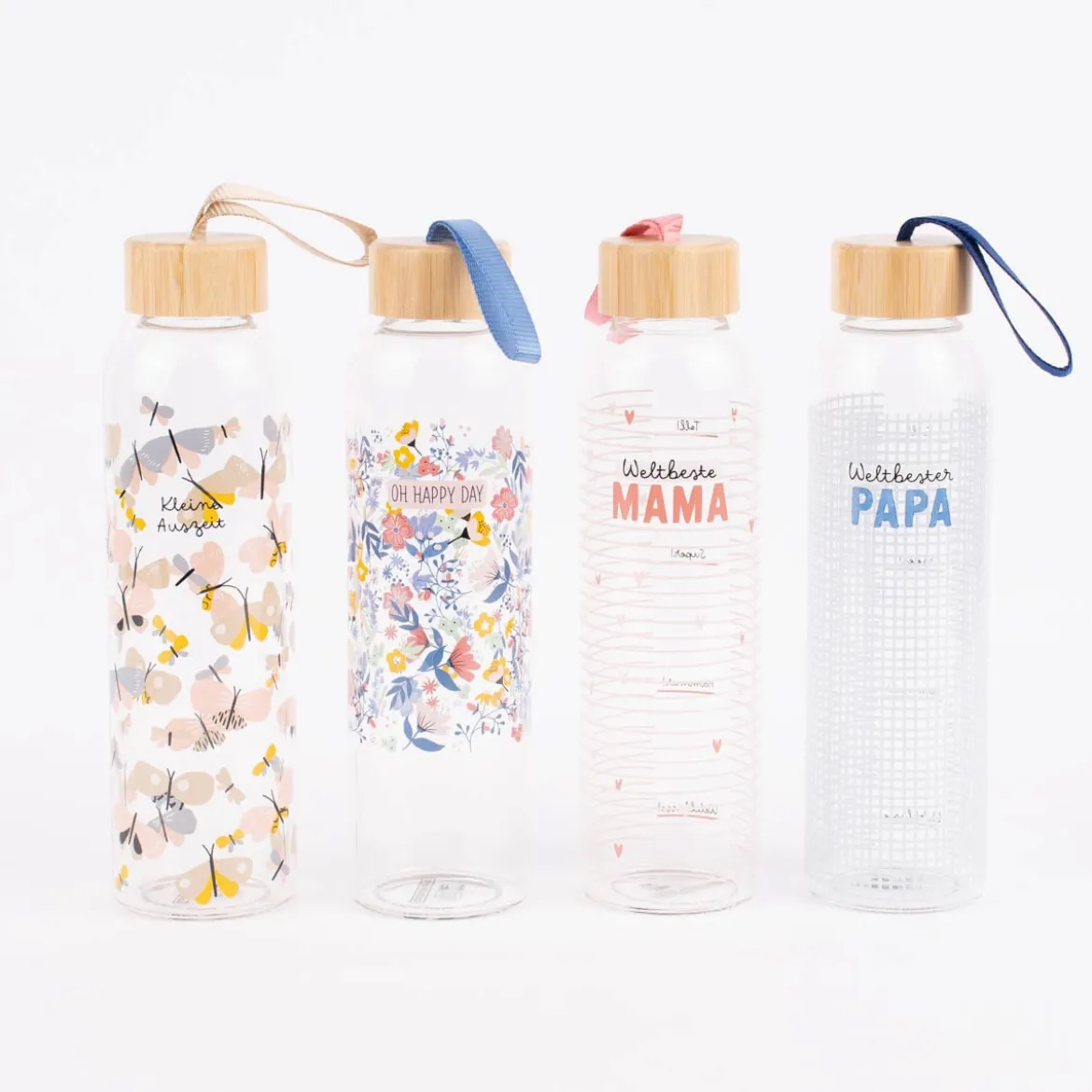 Grafik Werkstatt Trinkflasche aus Glas Weltbeste Mama Streifen Herzen 550ml