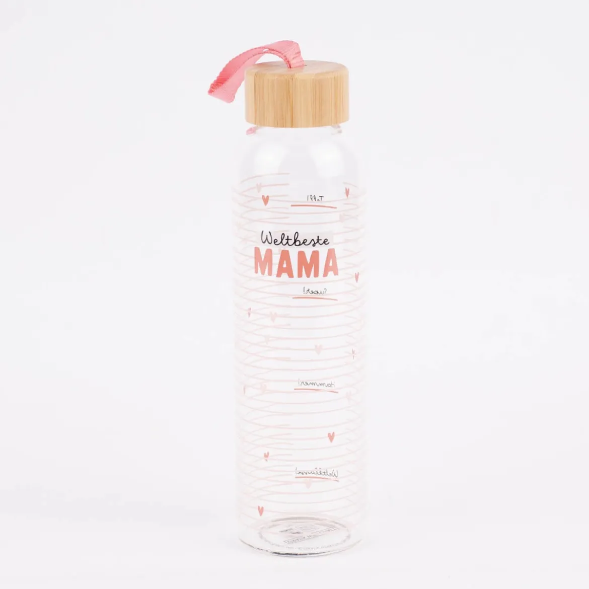 Grafik Werkstatt Trinkflasche aus Glas Weltbeste Mama Streifen Herzen 550ml