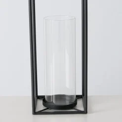 Großes Windlicht aus Metall mit Glaszylinder schwarz 15x15x55cm