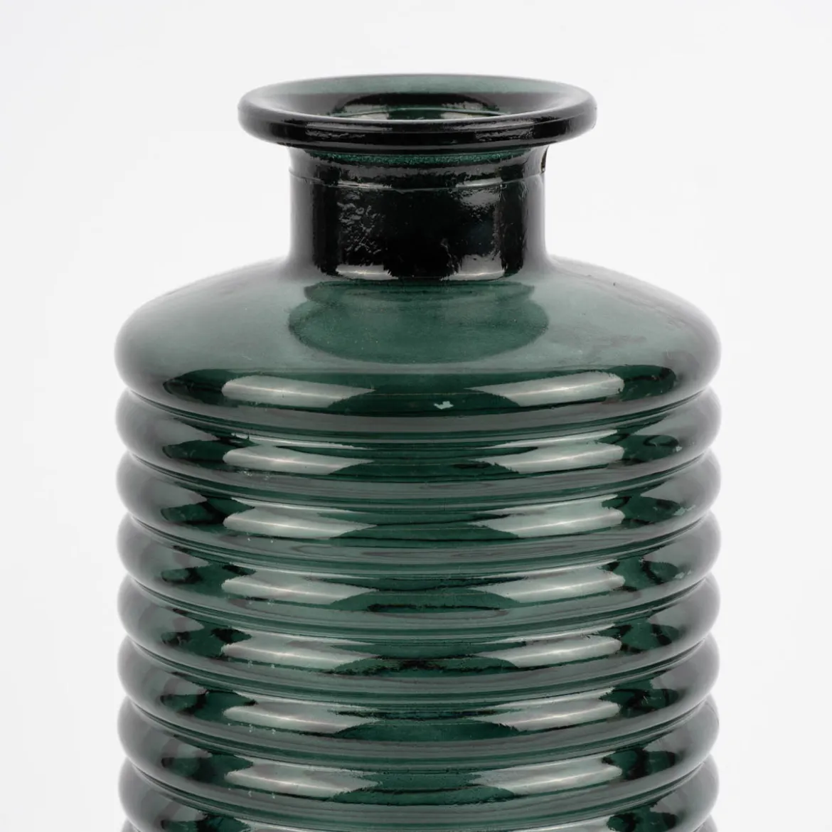 Große Vase zylinderförmig mit Rillenprägung u. schmalem Hals Glas klar blaugrün 14,5x31cm