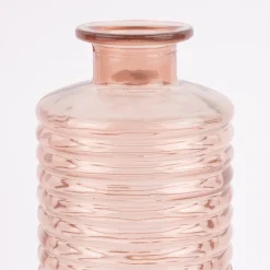 Große Vase zylinderförmig mit Rillenprägung u. schmalem Hals Glas klar rosa 14,5x31cm