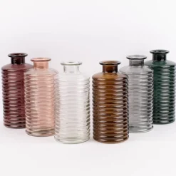 Große Vase zylinderförmig mit Rillenprägung u. schmalem Hals Glas klar violett 14,5x31cm