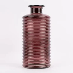 Große Vase zylinderförmig mit Rillenprägung u. schmalem Hals Glas klar violett 14,5x31cm