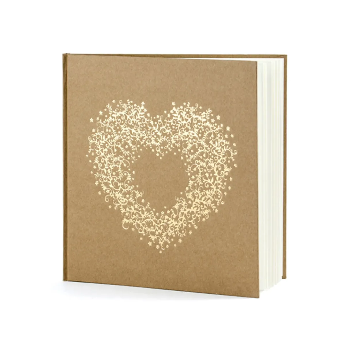 Gästebuch Blumenherz blanko Papier braun goldfarbig 22 Seiten 20,5x20,5cm