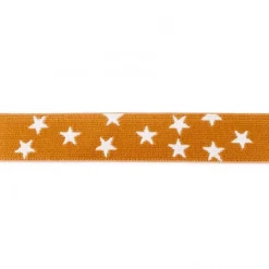 Gummi Band beige mit vielen kleinen weißen Sternen Meterware Breite: 2,5cm